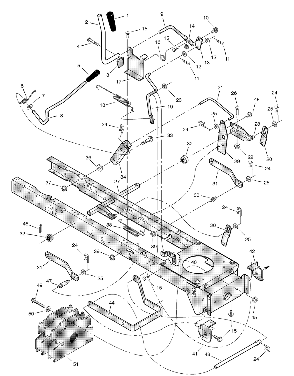 Mower Housing Suspension Diagram and Parts List for 312001X50C 2004 Briggs and Stratton Lawn Tractor
